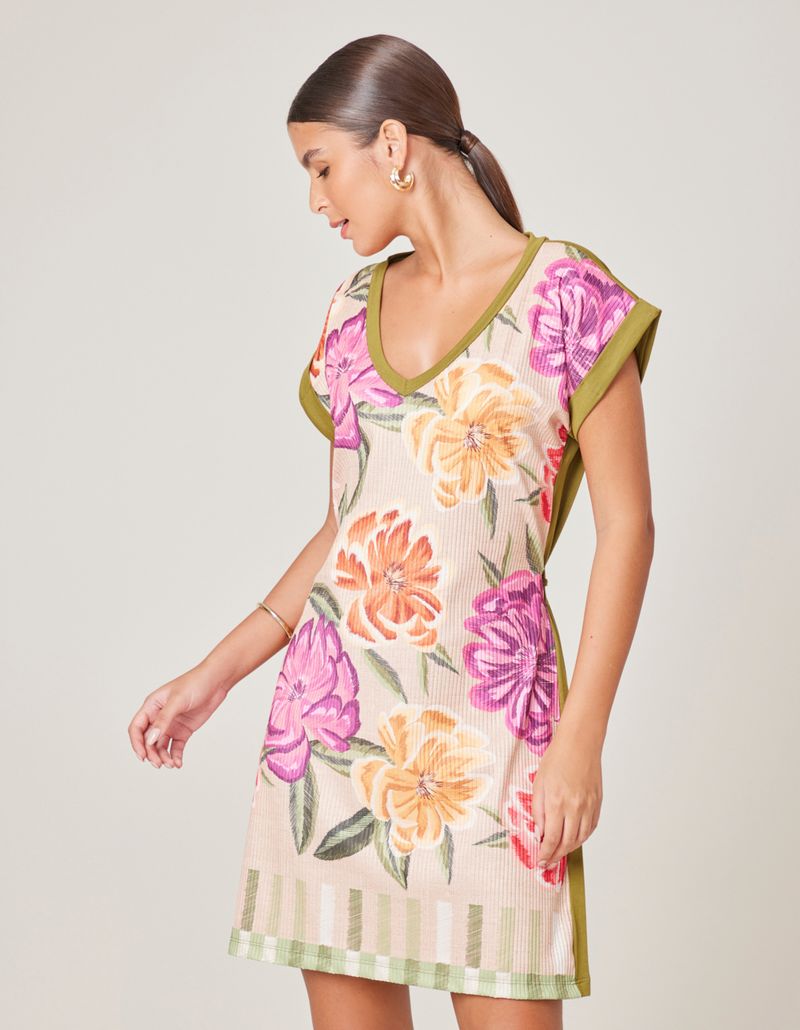 Vestido Caixinha Estampado Linda - Areia