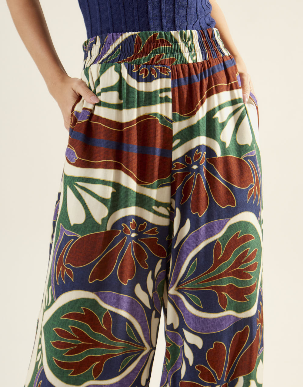 Calça Estampada Lenço Laila - Azul Marinho