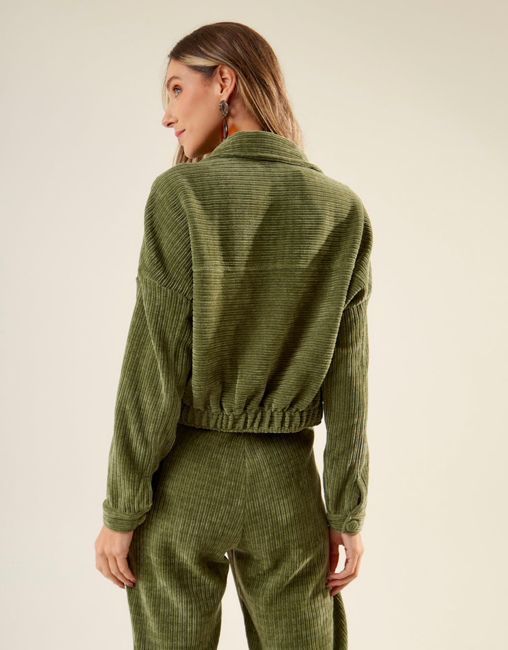 Jaqueta Botões Veludo Colete - Verde Oliva