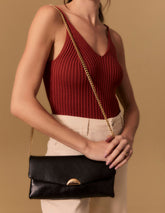 Bolsa Couro Fecho Metal Grande - Preto