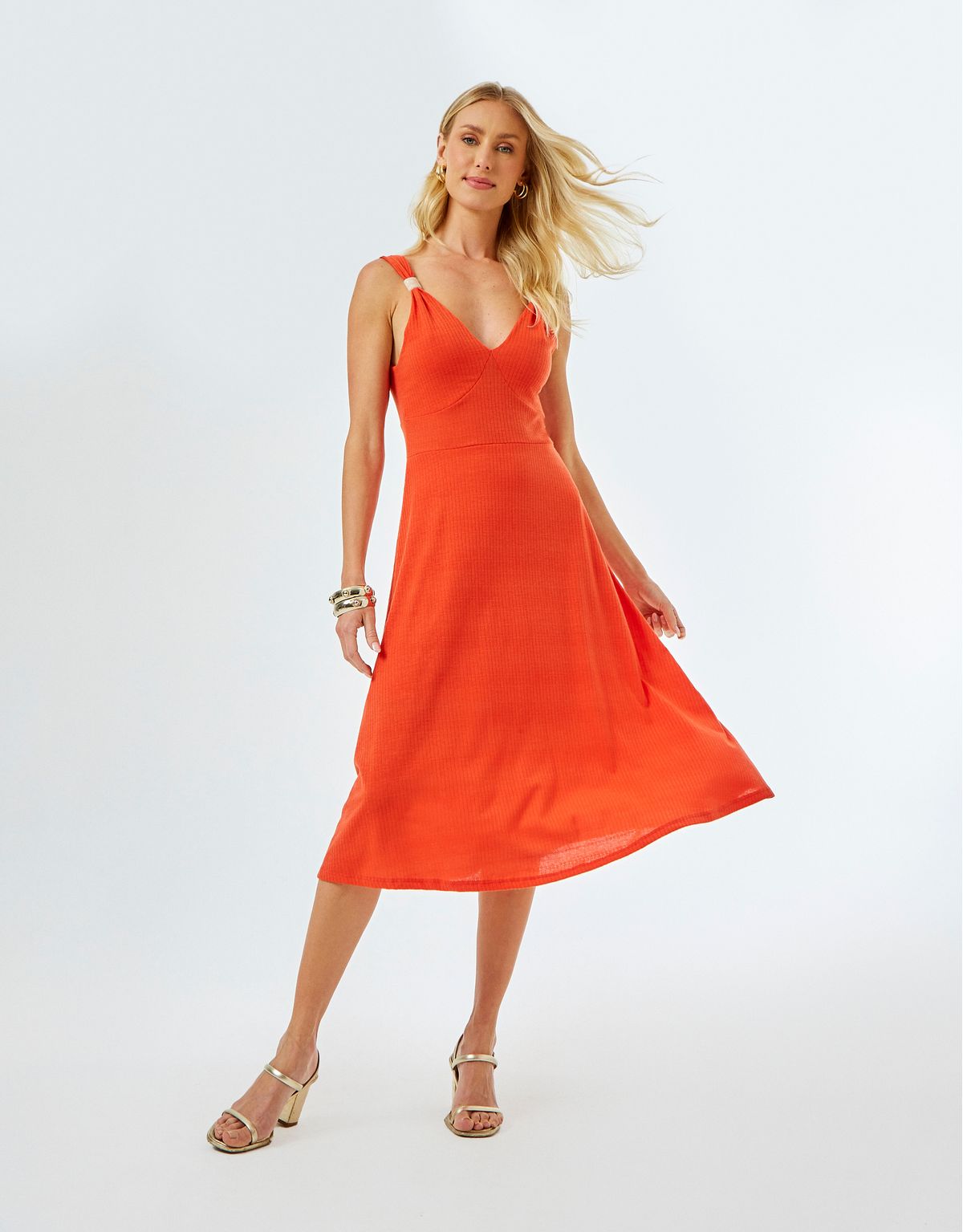 Vestido Decote Aviamento - Laranja