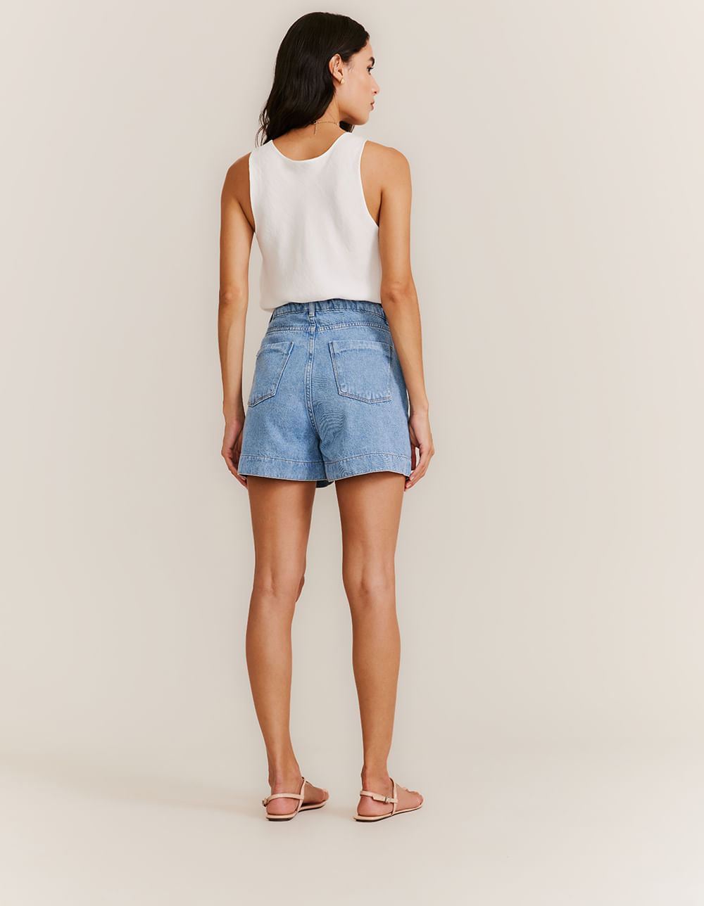 Short Jeans Bainha Larga - Denim Medio