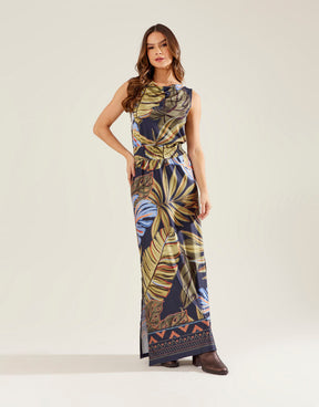 Vestido Longo Estampado Loretta - Azul Marinho