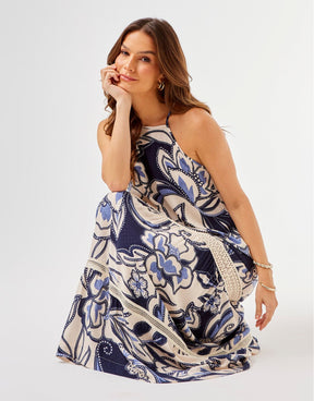 Vestido Longo Estampado Brenda - Azul