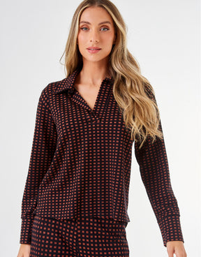 Camisa Gola Polo Estampado Geométrico - Preto