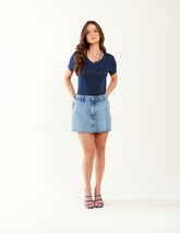 Short Saia Jeans Recorte - Denim Claro