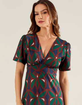 Vestido Longo Estampado Vitral - Azul Marinho