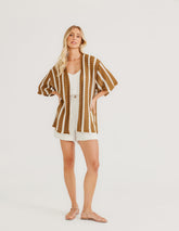 Kimono Tricot Listras Verticais - Camel