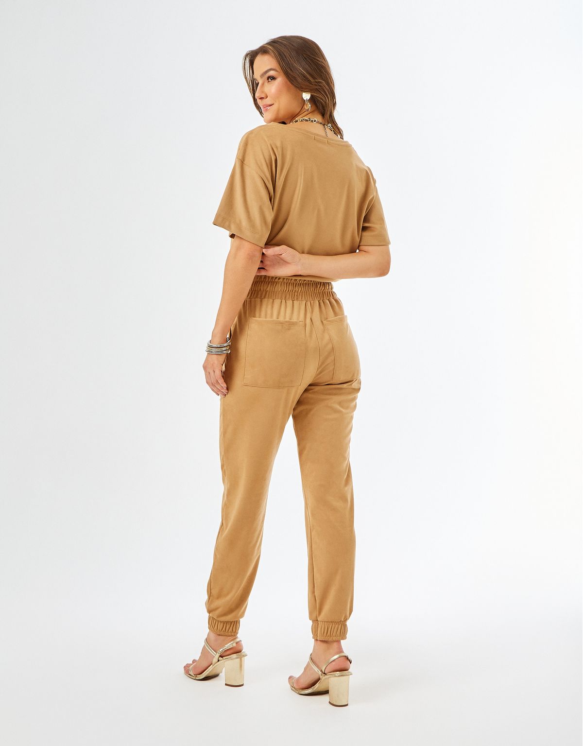 Calça Suede Jogger - Camel