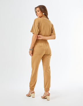 Calça Suede Jogger - Camel