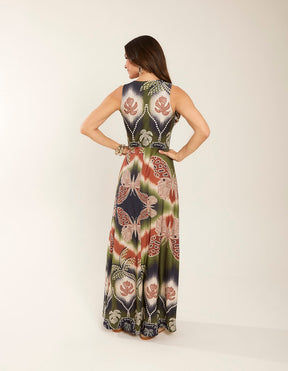 Vestido Longo Estampado Tie Dye Fly - Verde Oliva
