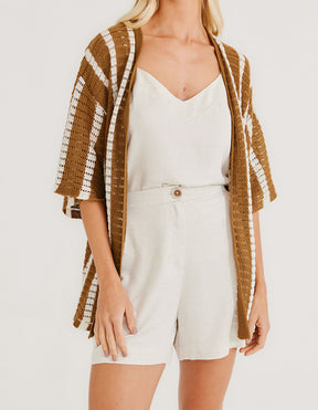 Kimono Tricot Listras Verticais - Camel