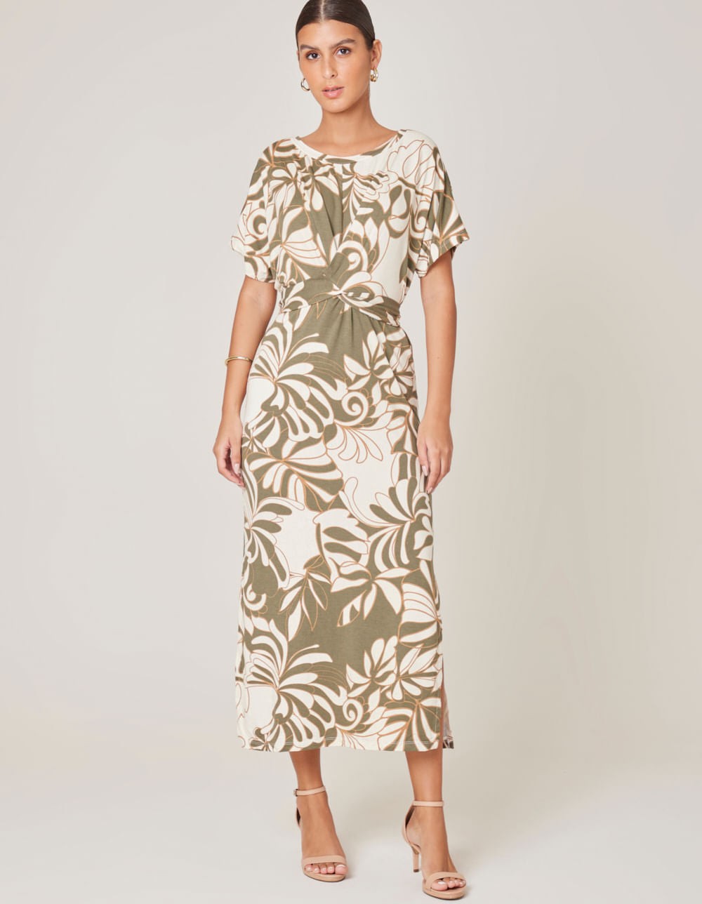 Vestido Midi Estampado Grace - Verde Oliva