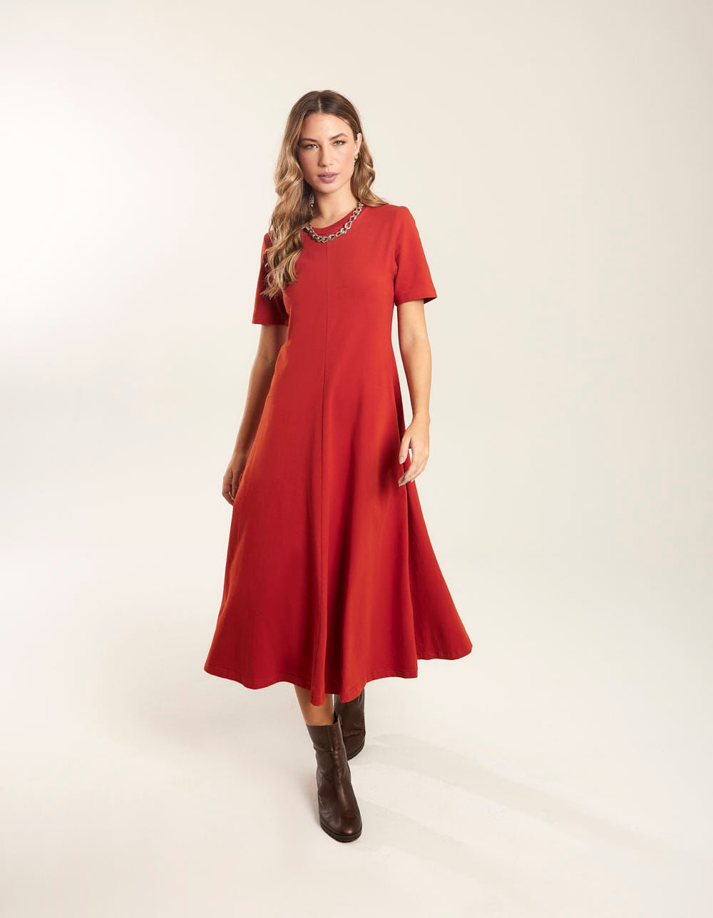 Vestido Midi Gola Rib - Telha