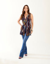 Túnica Alongada Estampada New Ikat - Azul Marinho