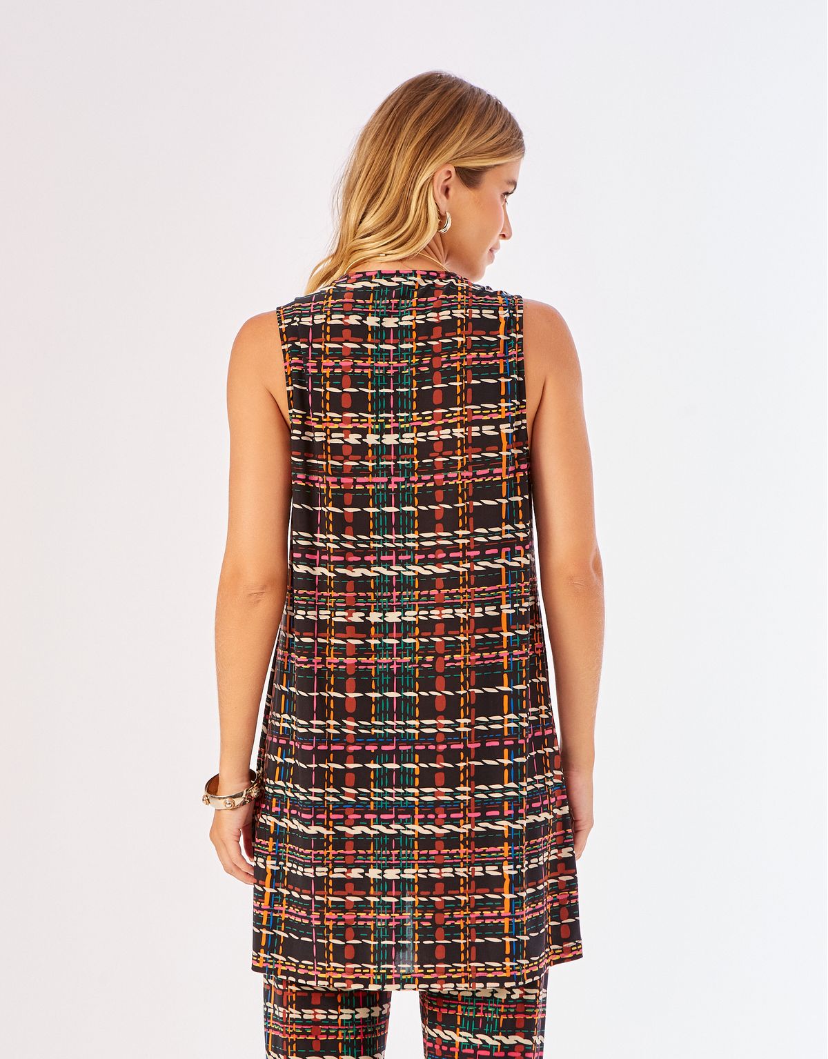 Túnica Alongada Estampada Tweed - Preto