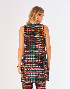Túnica Alongada Estampada Tweed - Preto