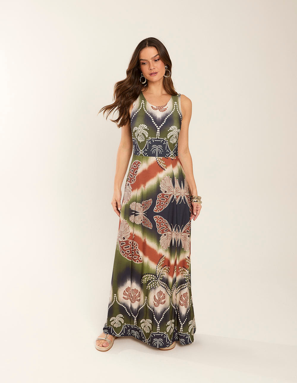 Vestido Longo Estampado Tie Dye Fly - Verde Oliva