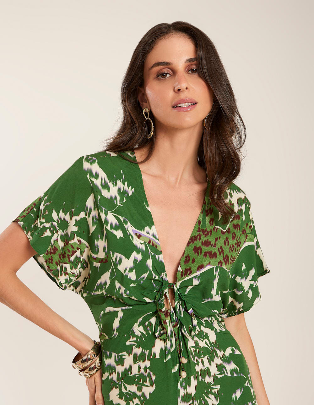Vestido Midi Fenda Estampado Adriele - Verde