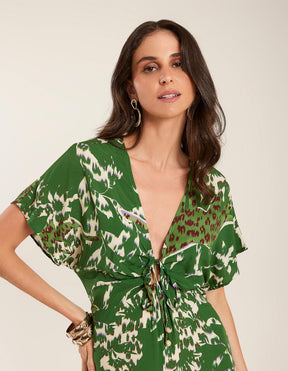 Vestido Midi Fenda Estampado Adriele - Verde
