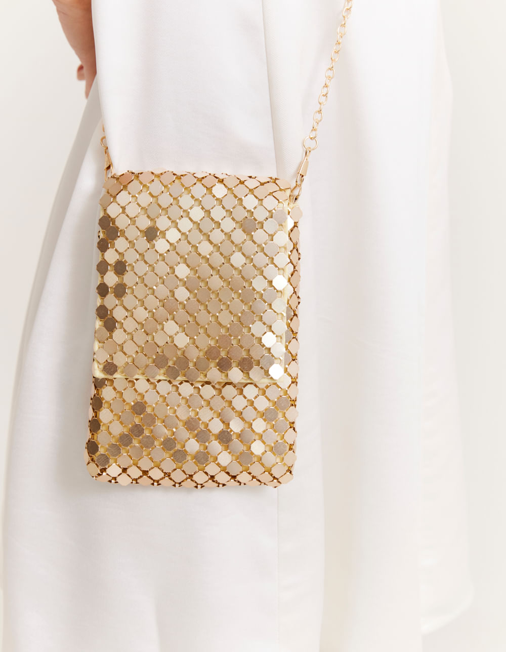 Bolsa Malha Metal - Dourado