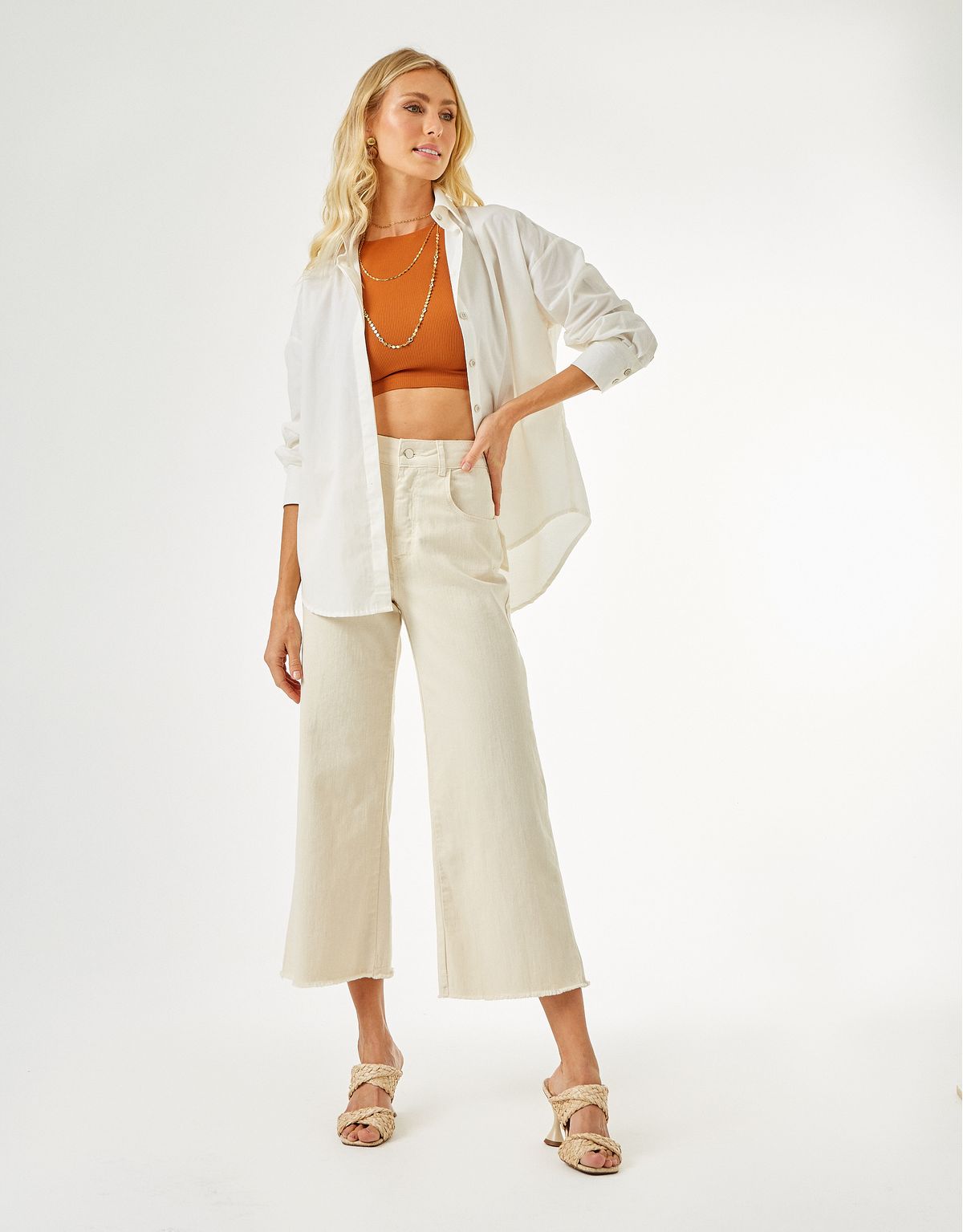 Calça Pantacourt White Jeans - Off White