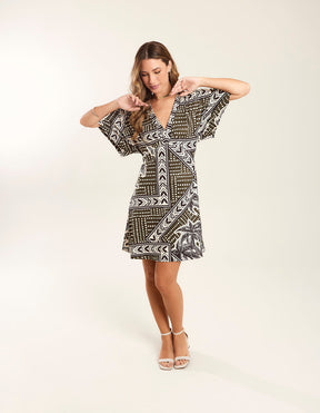 Vestido Curto Estampado Duda - Verde Oliva