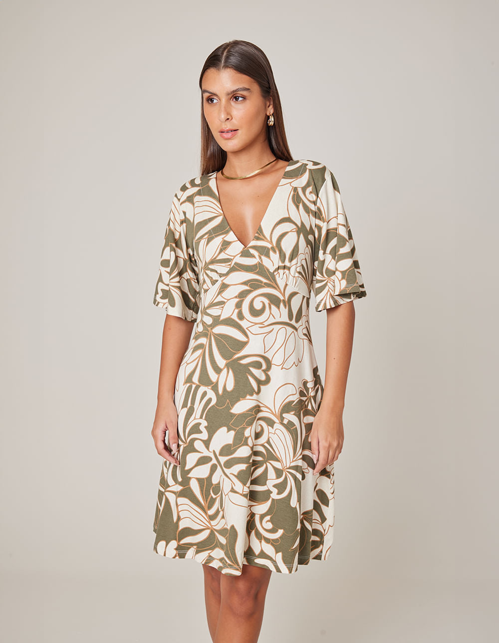 Vestido Curto Estampado Grace - Verde Oliva