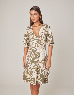 Vestido Curto Estampado Grace - Verde Oliva