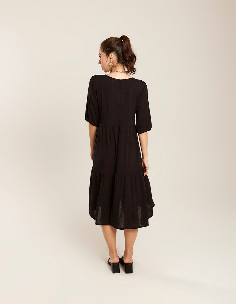 Vestido Marias Manga Elástico - Preto