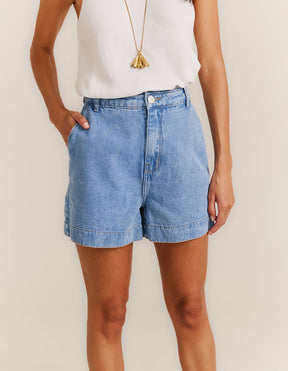 Short Jeans Bainha Larga - Denim Medio