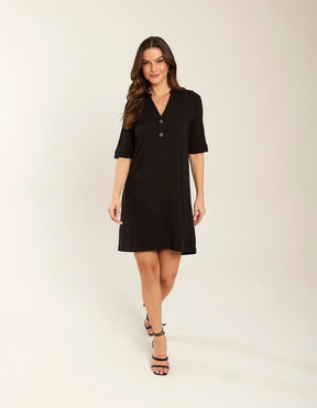 Vestido Curto Botões Frente - Preto