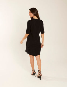 Vestido Curto Botões Frente - Preto