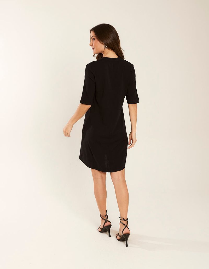 Vestido Curto Botões Frente - Preto