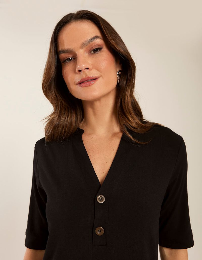 Vestido Curto Botões Frente - Preto