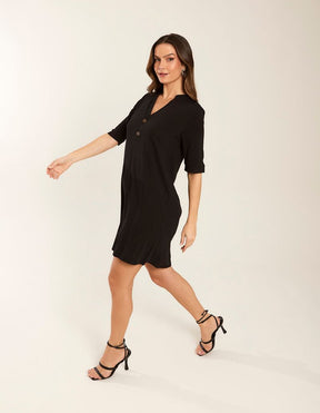 Vestido Curto Botões Frente - Preto