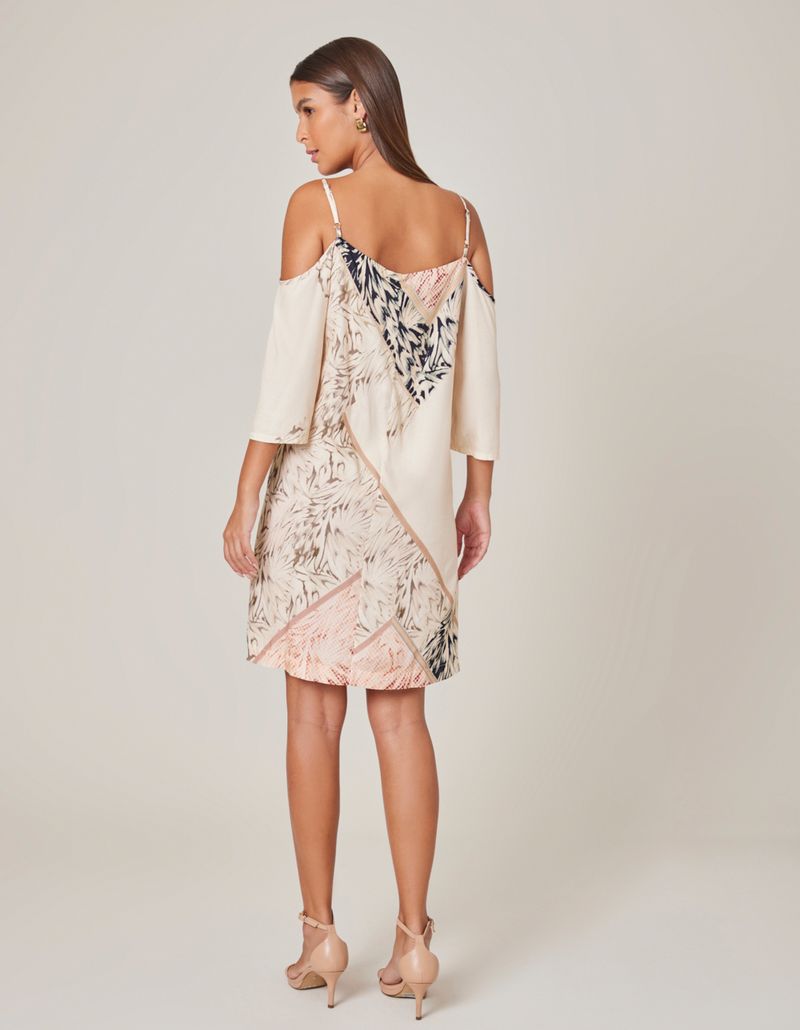 Vestido Curto Estampado Campelo - Areia