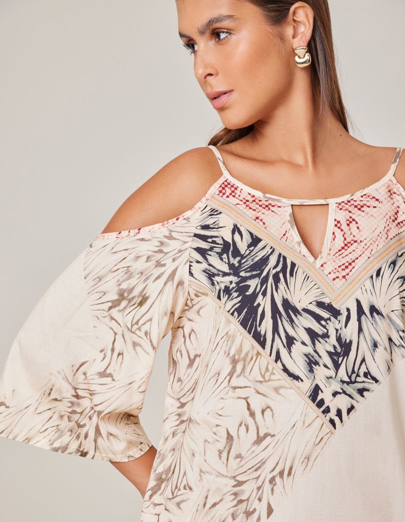 Vestido Curto Estampado Campelo - Areia