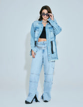 Jaqueta Jeans Oversized Ziper - Denim Medio