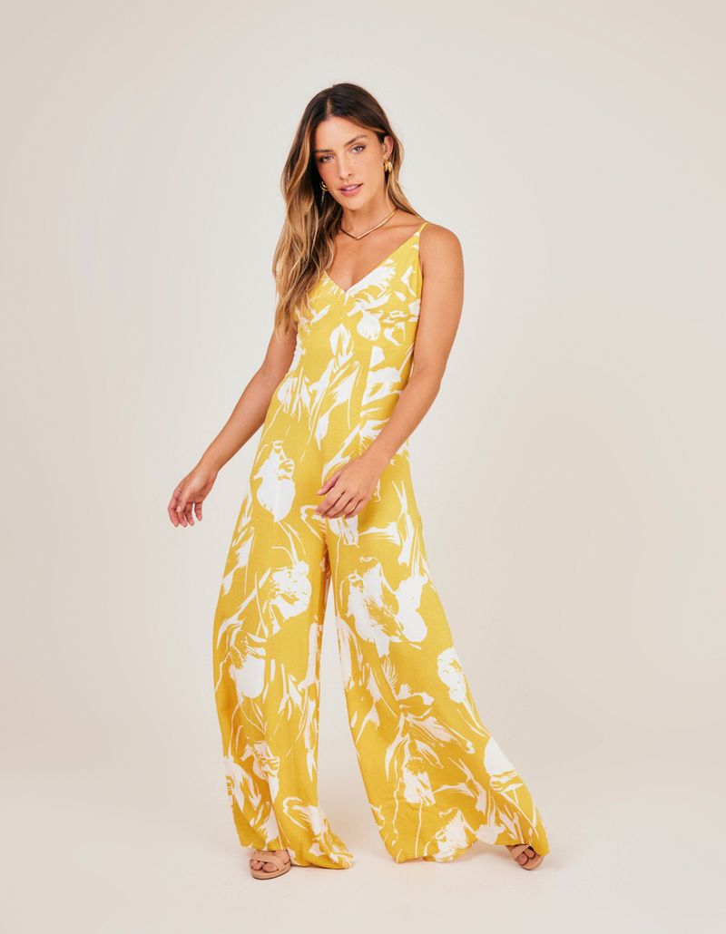 Macacão Estampado Floral Solar - Amarelo