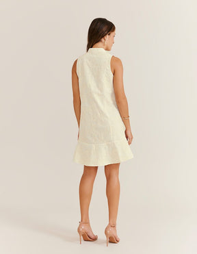 Vestido Curto Linho Bordado - Areia