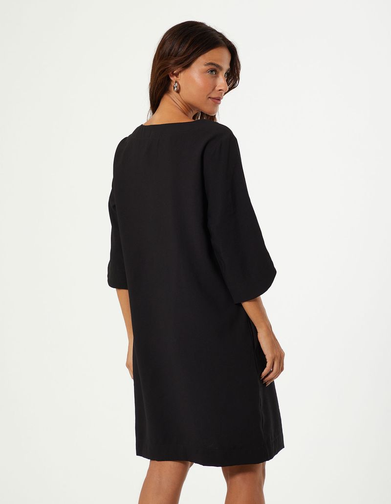 Vestido Curto Manga Moldura - Preto
