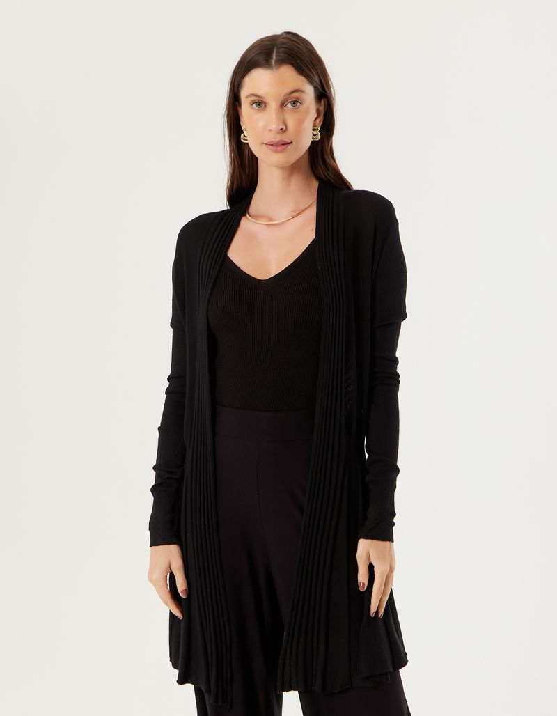 Casaco Tricot Alongado - Preto