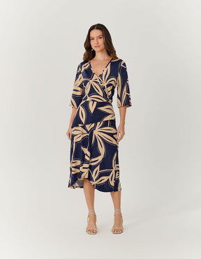 Vestido Midi Estampado Eliza - Azul Marinho