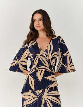 Vestido Midi Estampado Eliza - Azul Marinho