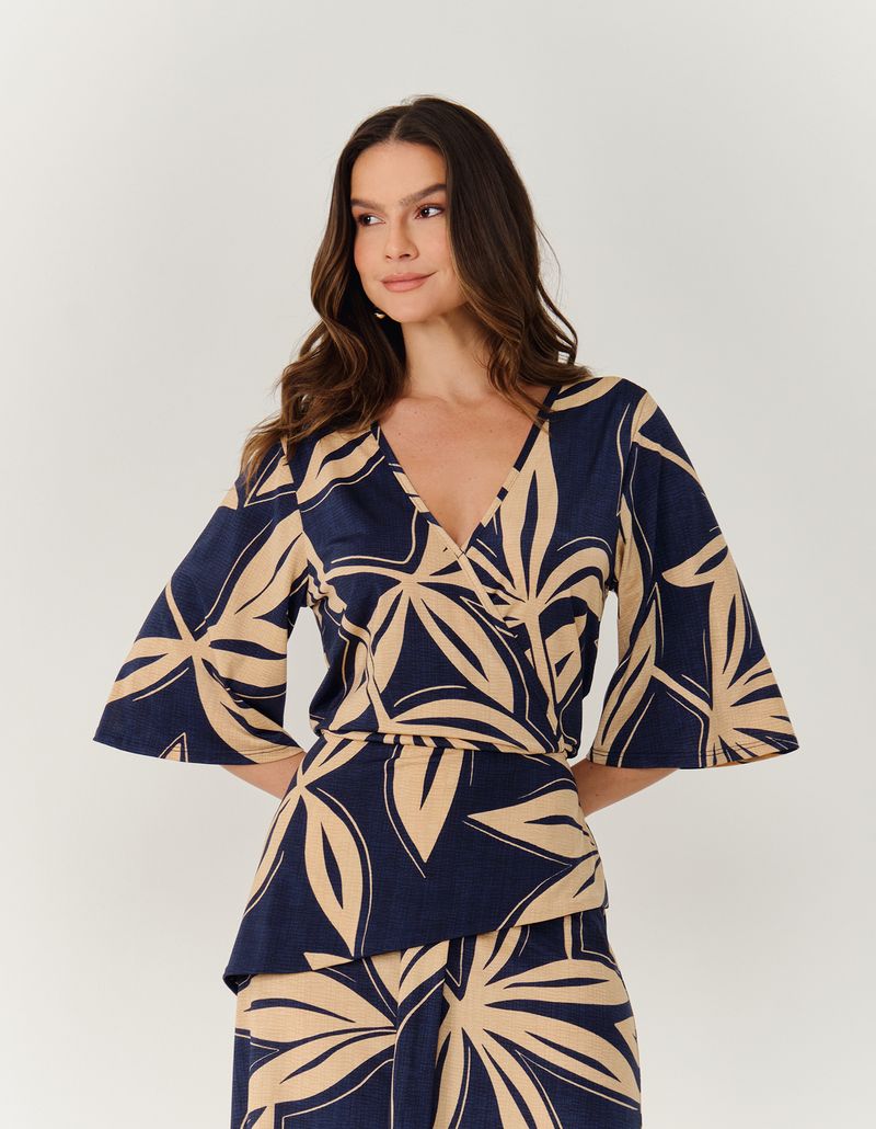 Vestido Midi Estampado Eliza - Azul Marinho