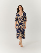Vestido Midi Estampado Eliza - Azul Marinho