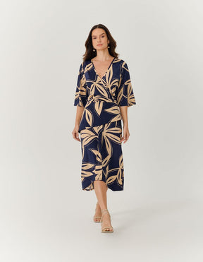 Vestido Midi Estampado Eliza - Azul Marinho