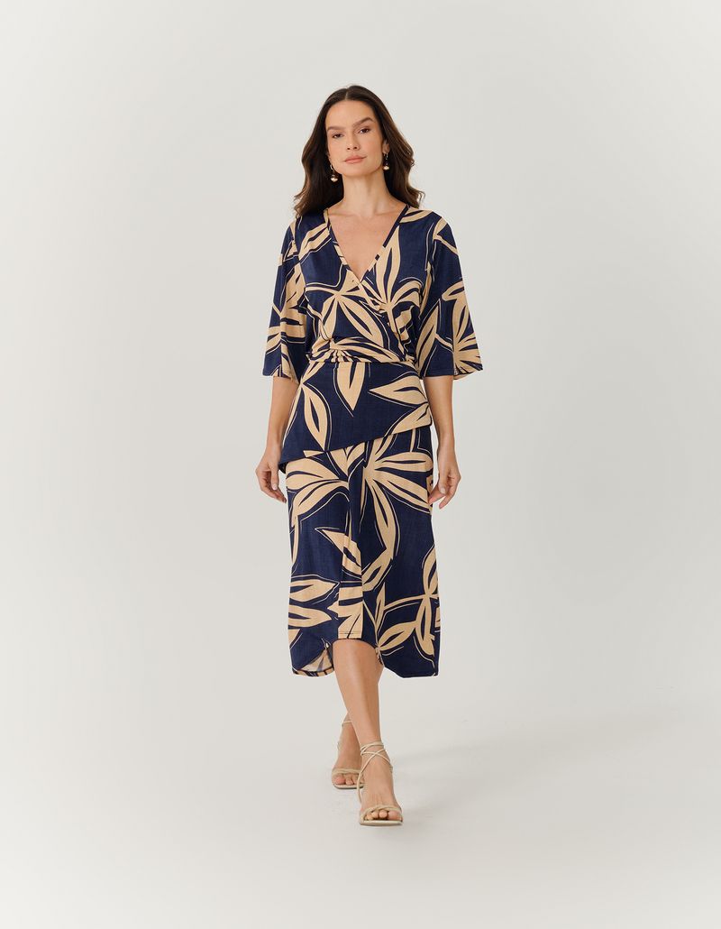 Vestido Midi Estampado Eliza - Azul Marinho