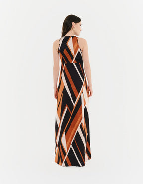 Vestido Longo Estampado Listra Aveiro - Preto